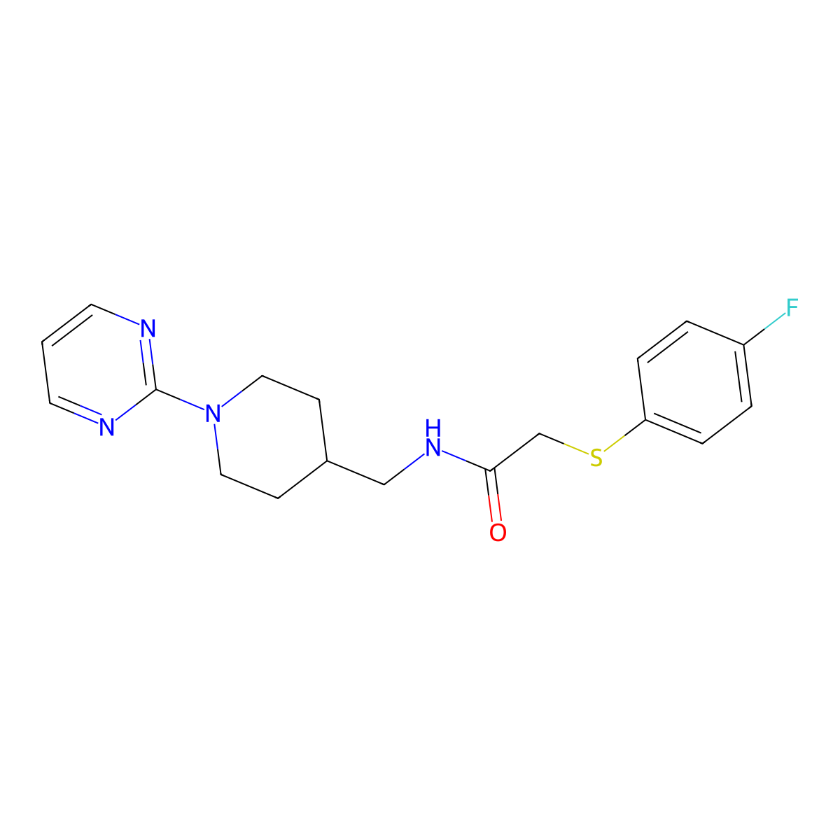 2-[(4-fluorophenyl)sulfanyl]-N-{[1-(pyrimidin-2-yl)piperidin-4-yl]methyl}acetamide molecular structure, CAS 1234932-75-2