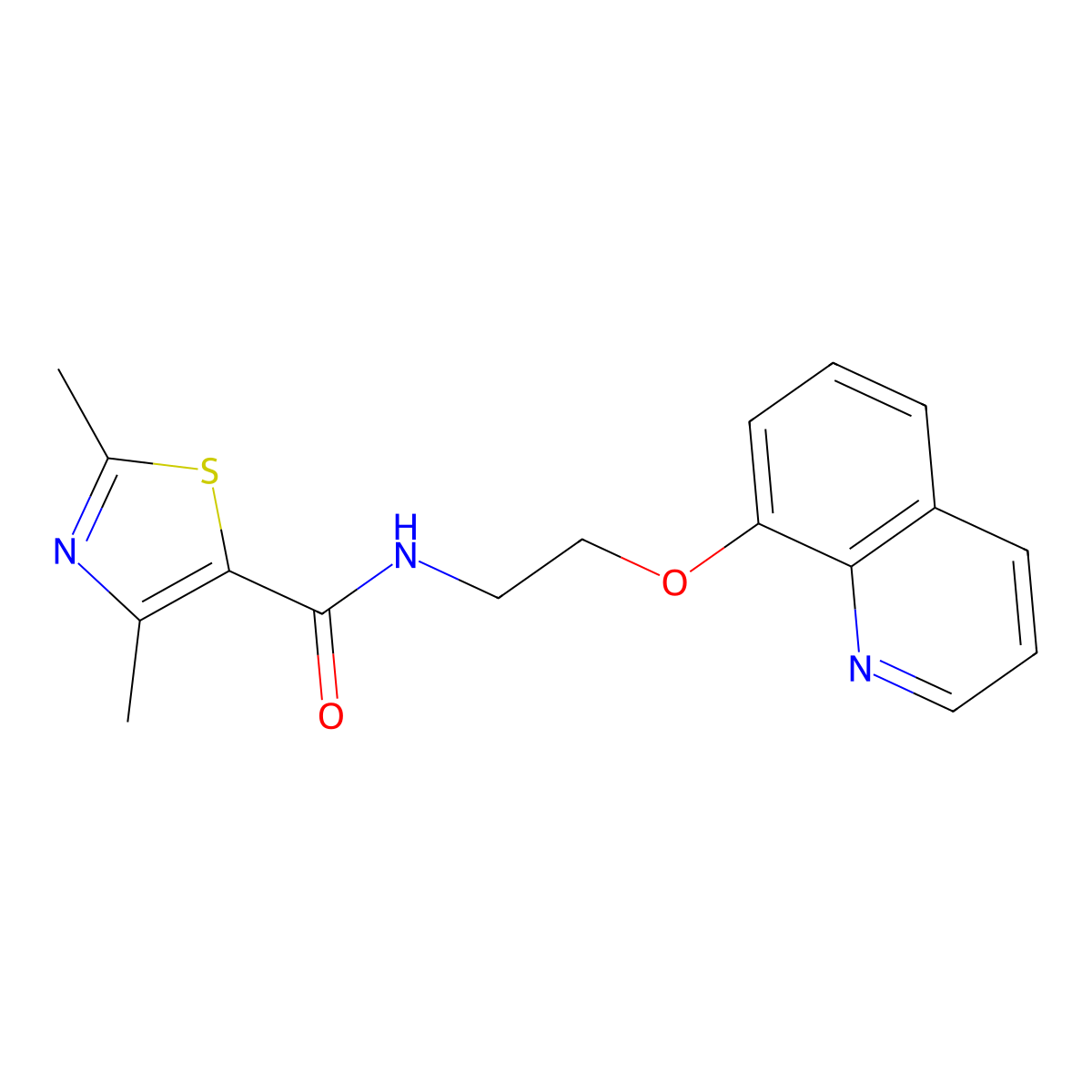 2,4-dimethyl-N-(2-(quinolin-8-yloxy)ethyl)thiazole-5-carboxamide molecular structure, CAS 1234934-02-1