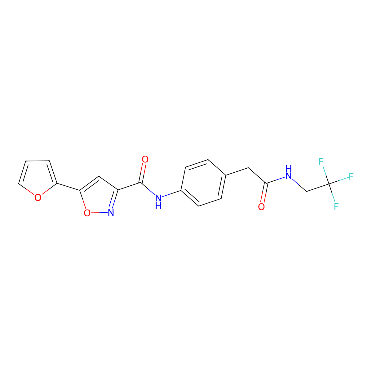 5-(furan-2-yl)-N-(4-(2-oxo-2-((2,2,2-trifluoroethyl)amino)ethyl)phenyl)isoxazole-3-carboxamide molecular structure, CAS 1234934-20-3
