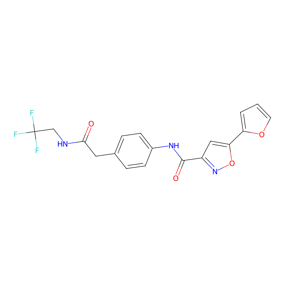 5-(furan-2-yl)-N-(4-(2-oxo-2-((2,2,2-trifluoroethyl)amino)ethyl)phenyl)isoxazole-3-carboxamide molecular structure, CAS 1234934-20-3