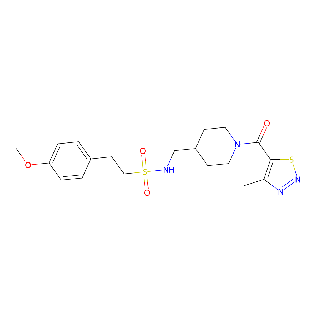 2-(4-methoxyphenyl)-N-((1-(4-methyl-1,2,3-thiadiazole-5-carbonyl)piperidin-4-yl)methyl)ethanesulfonamide molecular structure, CAS 1234934-40-7