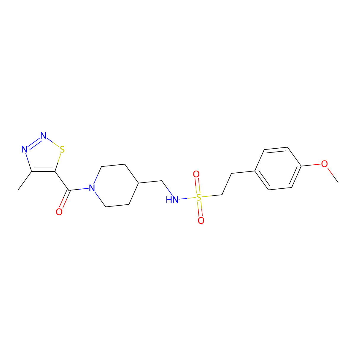 2-(4-methoxyphenyl)-N-((1-(4-methyl-1,2,3-thiadiazole-5-carbonyl)piperidin-4-yl)methyl)ethanesulfonamide molecular structure, CAS 1234934-40-7