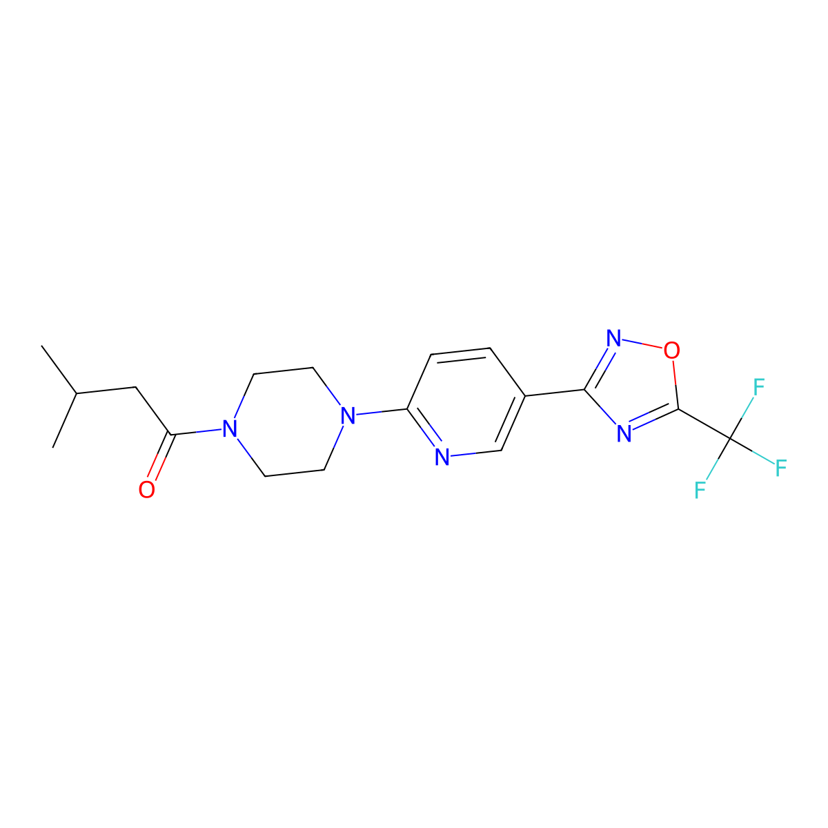 3-Methyl-1-(4-(5-(5-(trifluoromethyl)-1,2,4-oxadiazol-3-yl)pyridin-2-yl)piperazin-1-yl)butan-1-one molecular structure, CAS 1234936-12-9