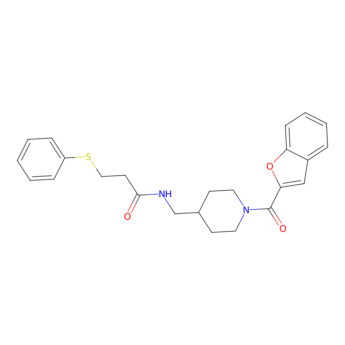 N-((1-(benzofuran-2-carbonyl)piperidin-4-yl)methyl)-3-(phenylthio)propanamide molecular structure, CAS 1234936-42-5
