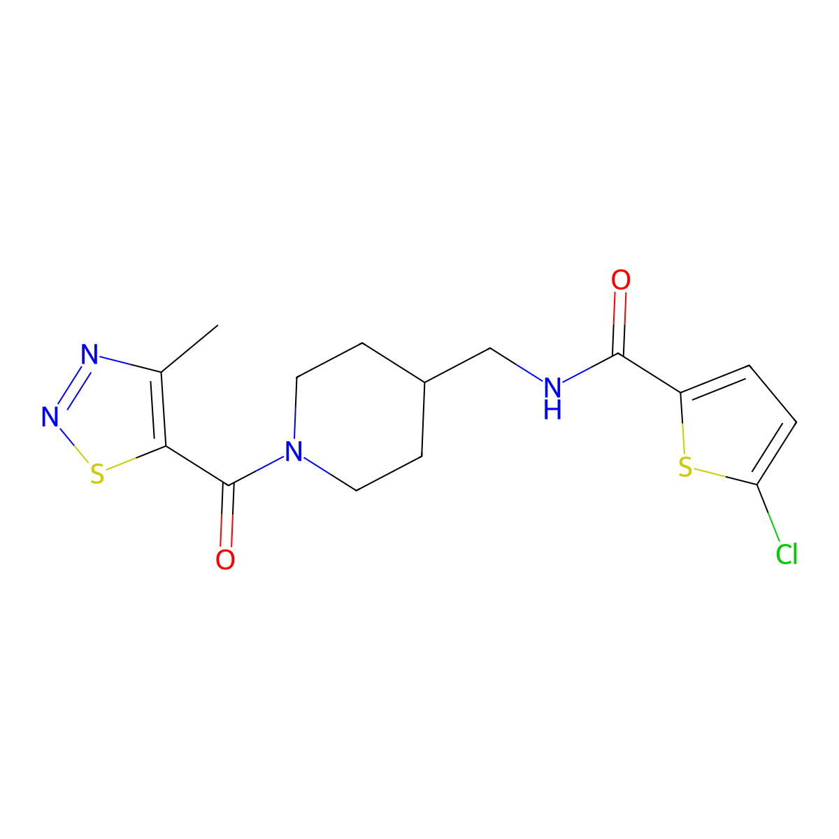 5-chloro-N-((1-(4-methyl-1,2,3-thiadiazole-5-carbonyl)piperidin-4-yl)methyl)thiophene-2-carboxamide molecular structure, CAS 1234936-98-1