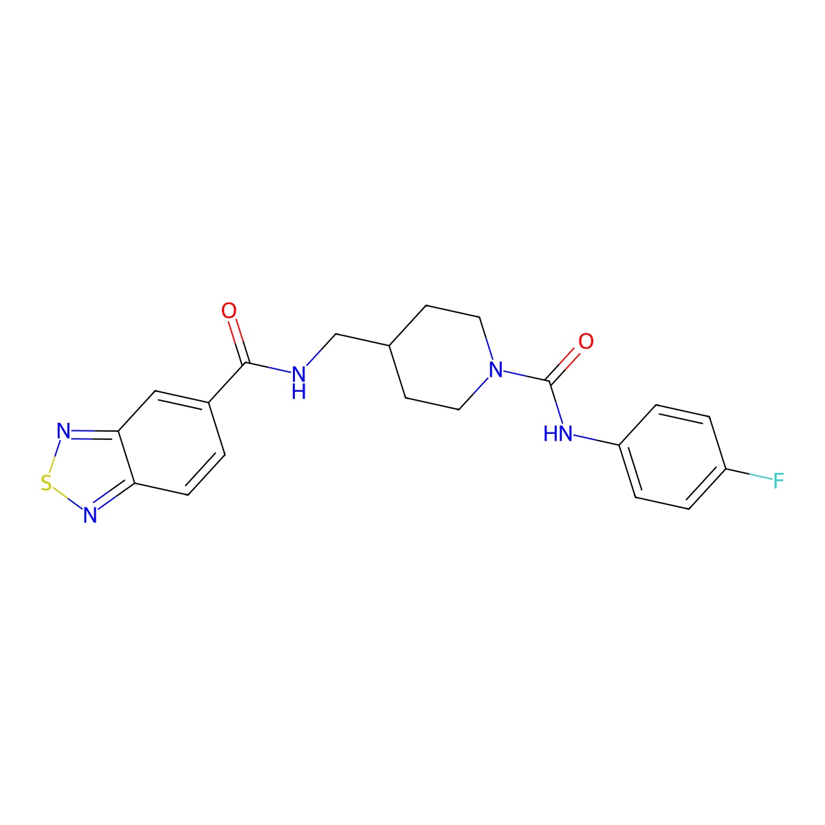 N-((1-((4-fluorophenyl)carbamoyl)piperidin-4-yl)methyl)benzo[c][1,2,5]thiadiazole-5-carboxamide molecular structure, CAS 1234937-24-6