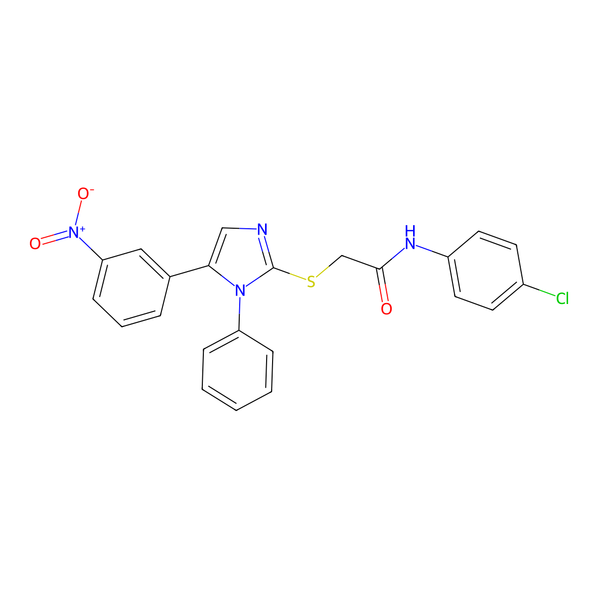 N-(4-chlorophenyl)-2-((5-(3-nitrophenyl)-1-phenyl-1H-imidazol-2-yl)thio)acetamide molecular structure, CAS 1234938-51-2