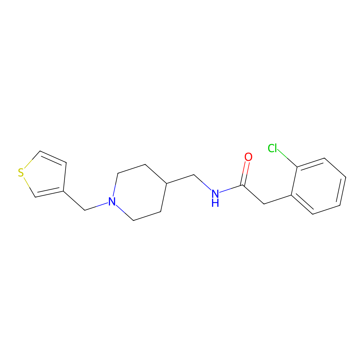 2-(2-chlorophenyl)-N-((1-(thiophen-3-ylmethyl)piperidin-4-yl)methyl)acetamide molecular structure, CAS 1234939-41-3
