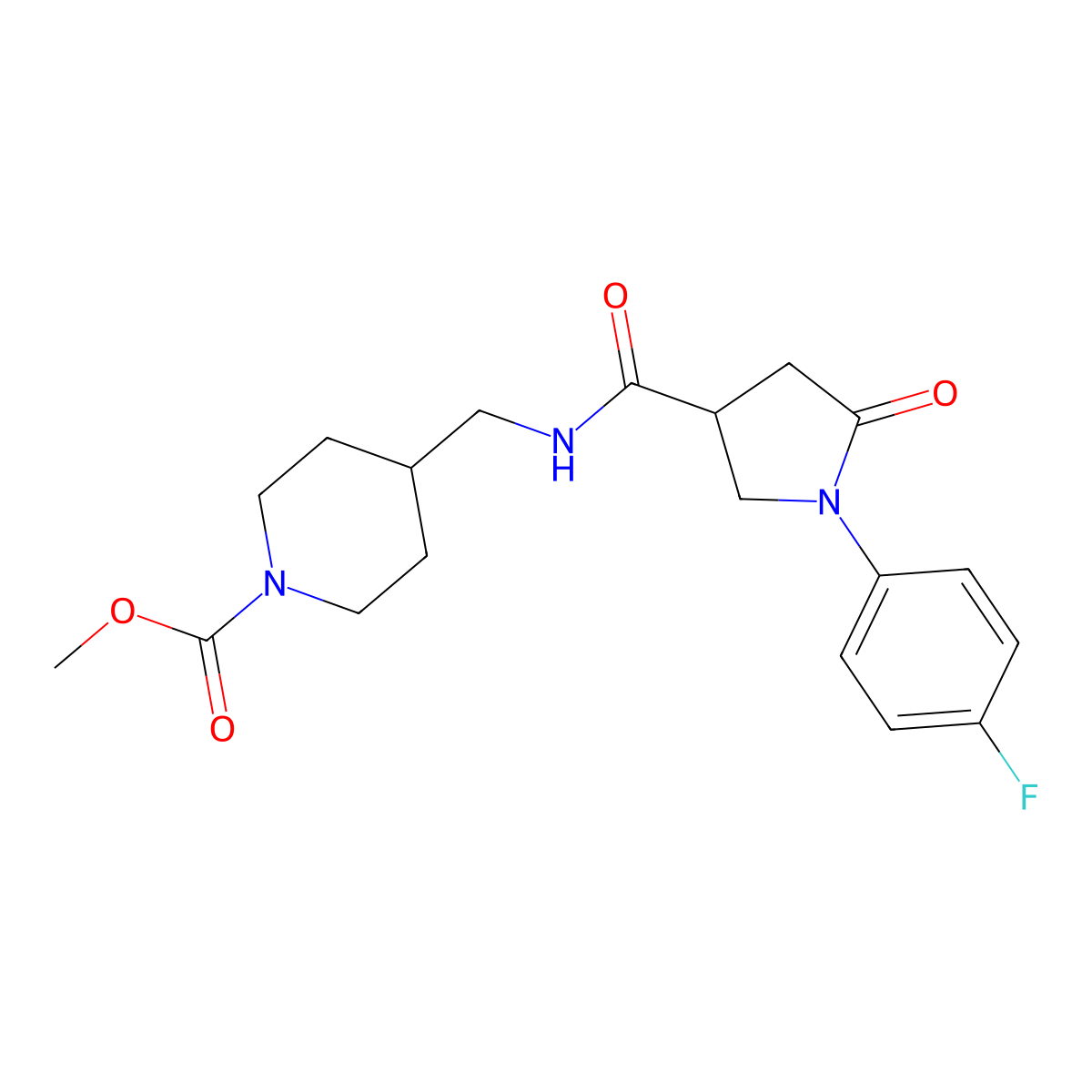 Methyl 4-((1-(4-fluorophenyl)-5-oxopyrrolidine-3-carboxamido)methyl)piperidine-1-carboxylate molecular structure, CAS 1234939-49-1