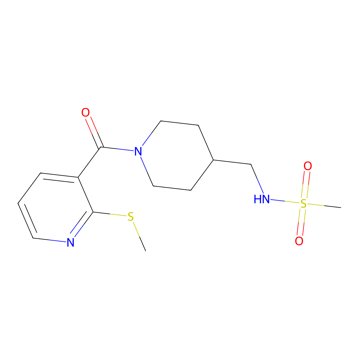 N-((1-(2-(methylthio)nicotinoyl)piperidin-4-yl)methyl)methanesulfonamide molecular structure, CAS 1234940-05-6