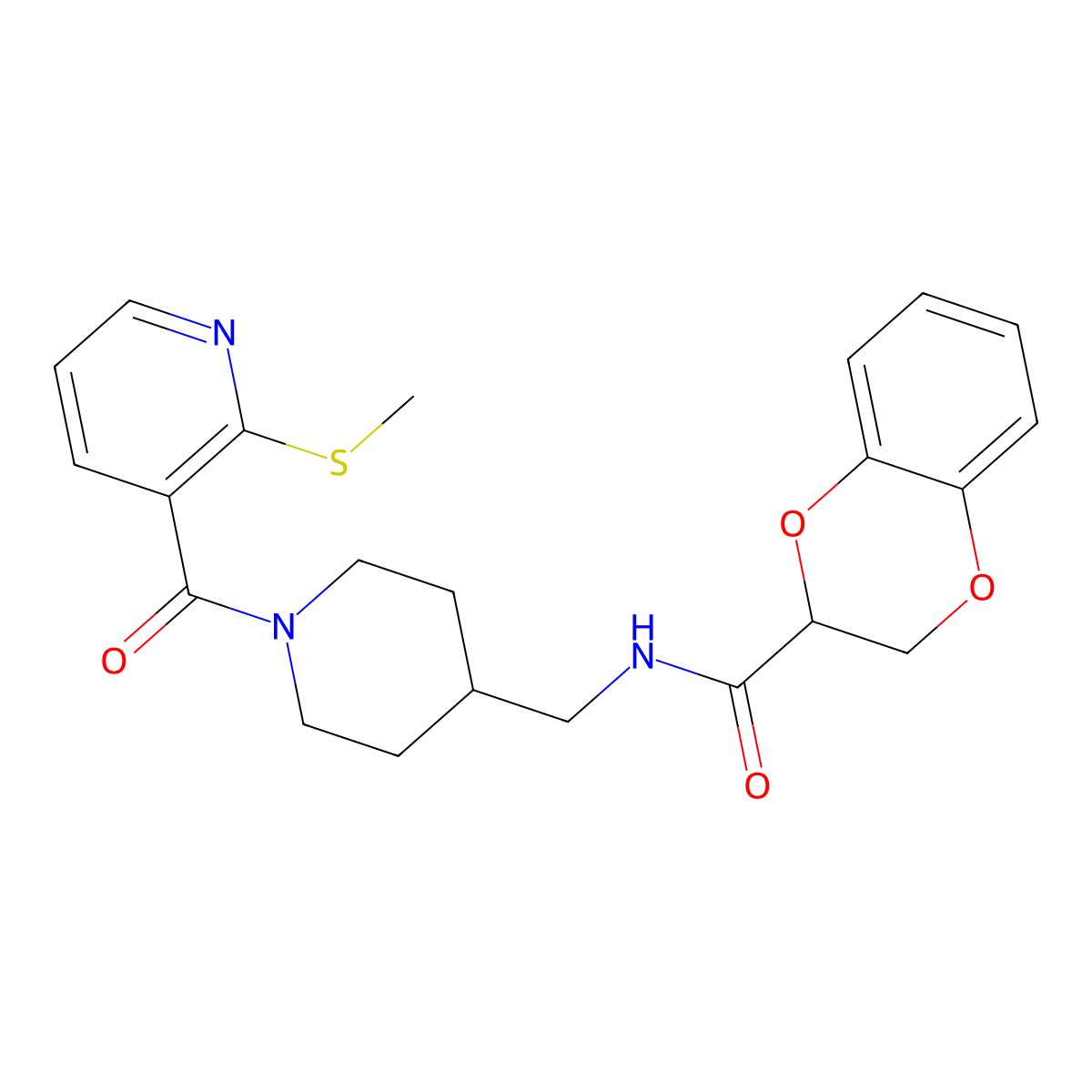 N-((1-(2-(methylthio)nicotinoyl)piperidin-4-yl)methyl)-2,3-dihydrobenzo[b][1,4]dioxine-2-carboxamide molecular structure, CAS 1234940-39-6