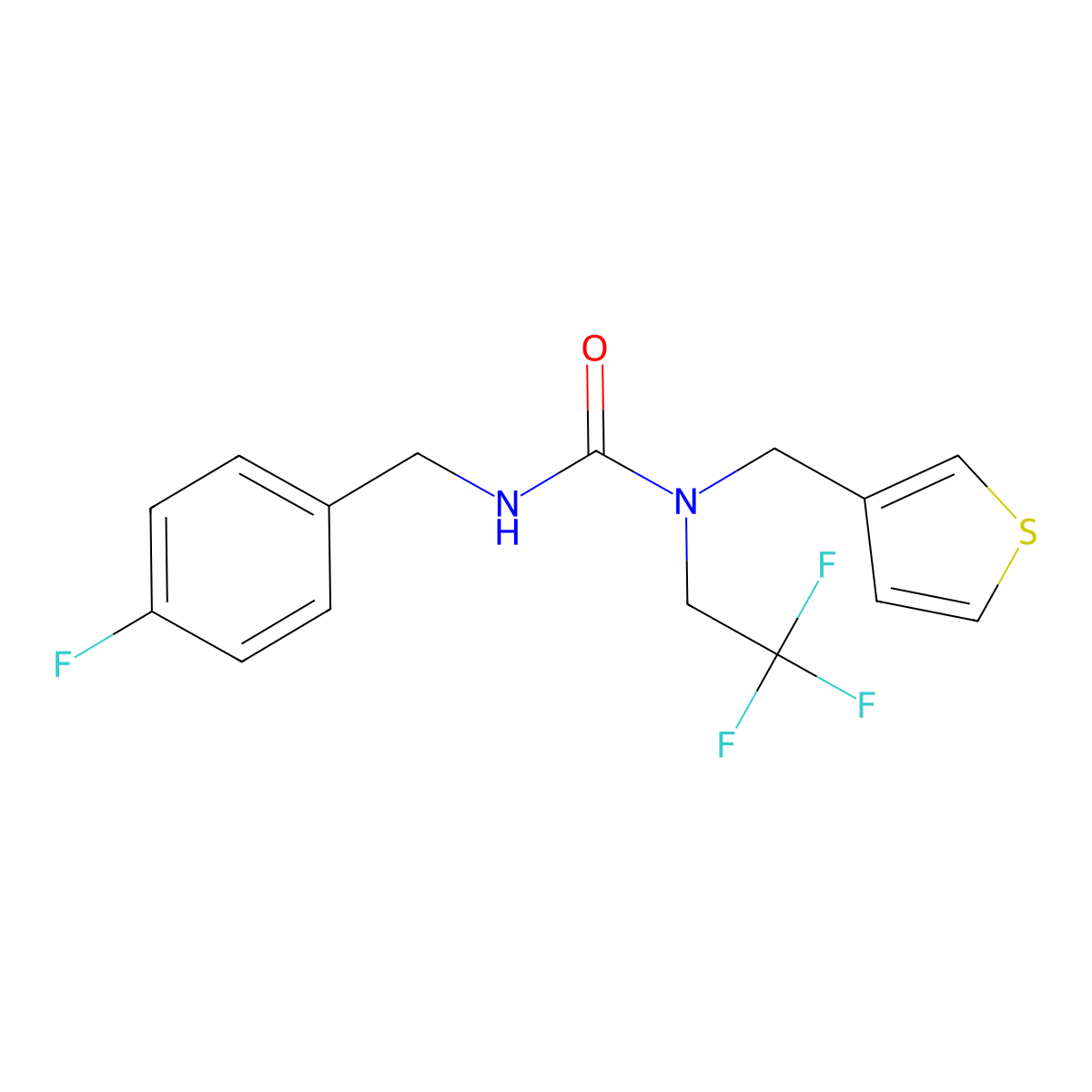 3-(4-Fluorobenzyl)-1-(thiophen-3-ylmethyl)-1-(2,2,2-trifluoroethyl)urea molecular structure, CAS 1234940-48-7