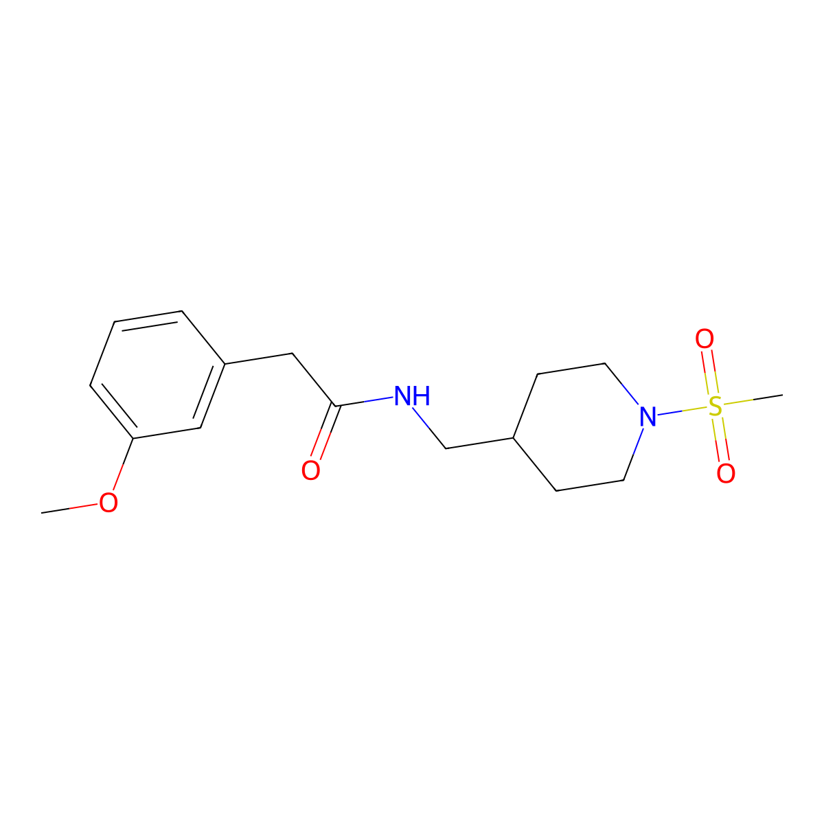 2-(3-methoxyphenyl)-N-((1-(methylsulfonyl)piperidin-4-yl)methyl)acetamide molecular structure, CAS 1234940-60-3
