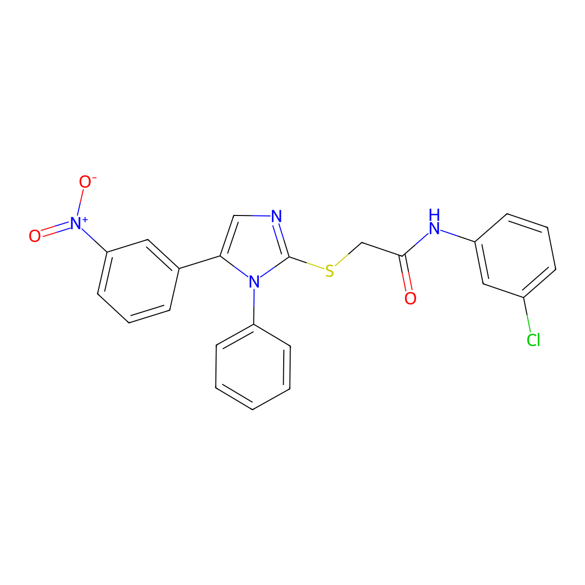 N-(3-chlorophenyl)-2-((5-(3-nitrophenyl)-1-phenyl-1H-imidazol-2-yl)thio)acetamide molecular structure, CAS 1234940-90-9