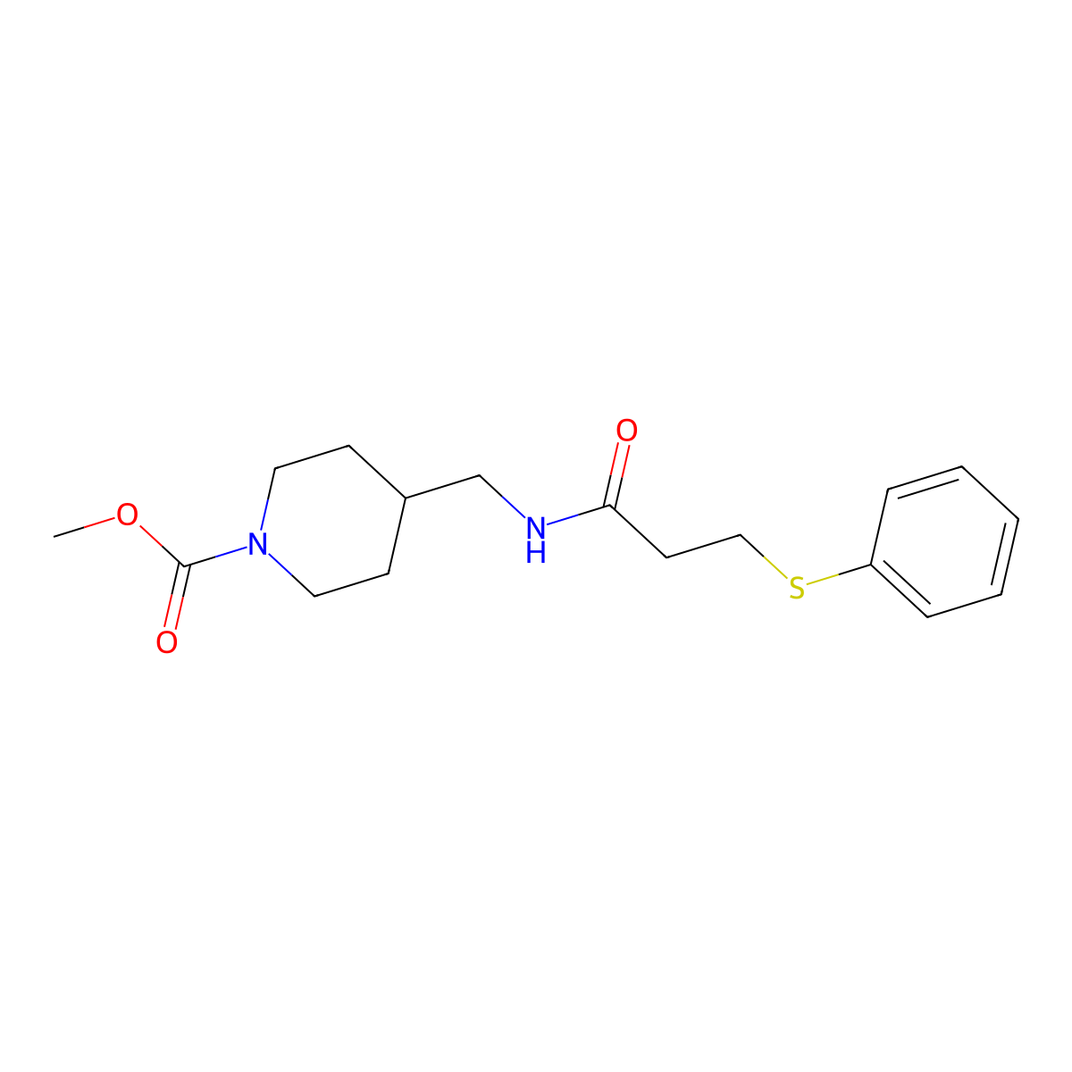 Methyl 4-((3-(phenylthio)propanamido)methyl)piperidine-1-carboxylate molecular structure, CAS 1234941-86-6