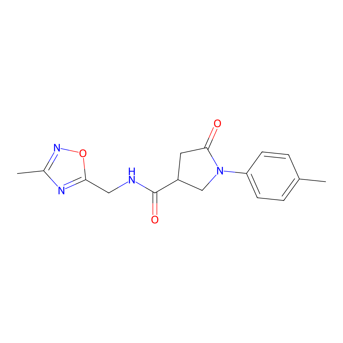 N-((3-methyl-1,2,4-oxadiazol-5-yl)methyl)-5-oxo-1-(p-tolyl)pyrrolidine-3-carboxamide molecular structure, CAS 1234942-11-0