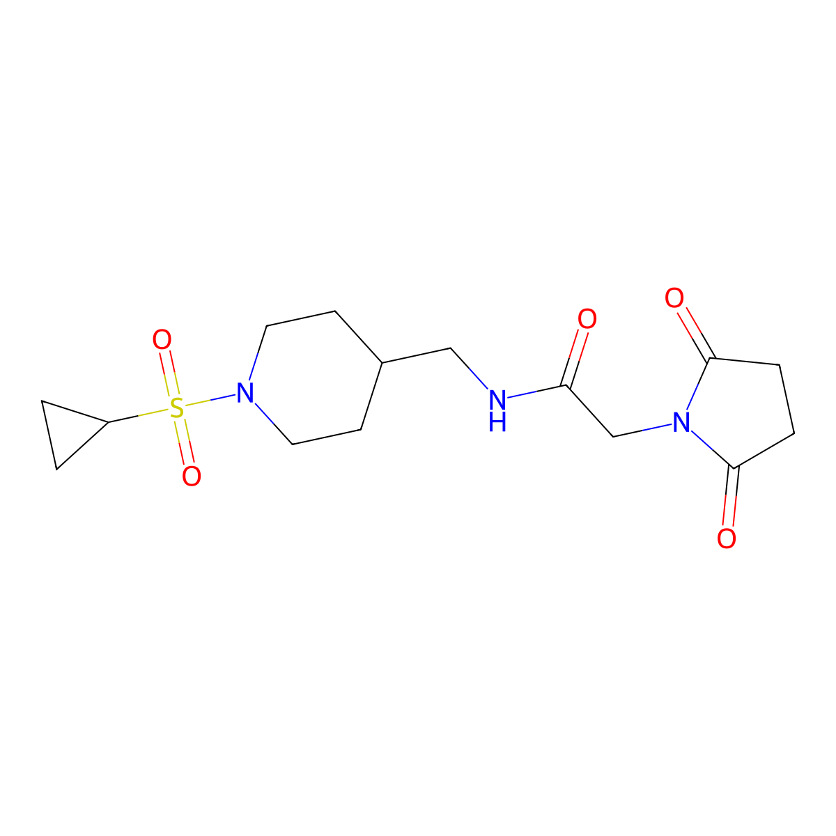 N-((1-(cyclopropylsulfonyl)piperidin-4-yl)methyl)-2-(2,5-dioxopyrrolidin-1-yl)acetamide molecular structure, CAS 1234942-84-7