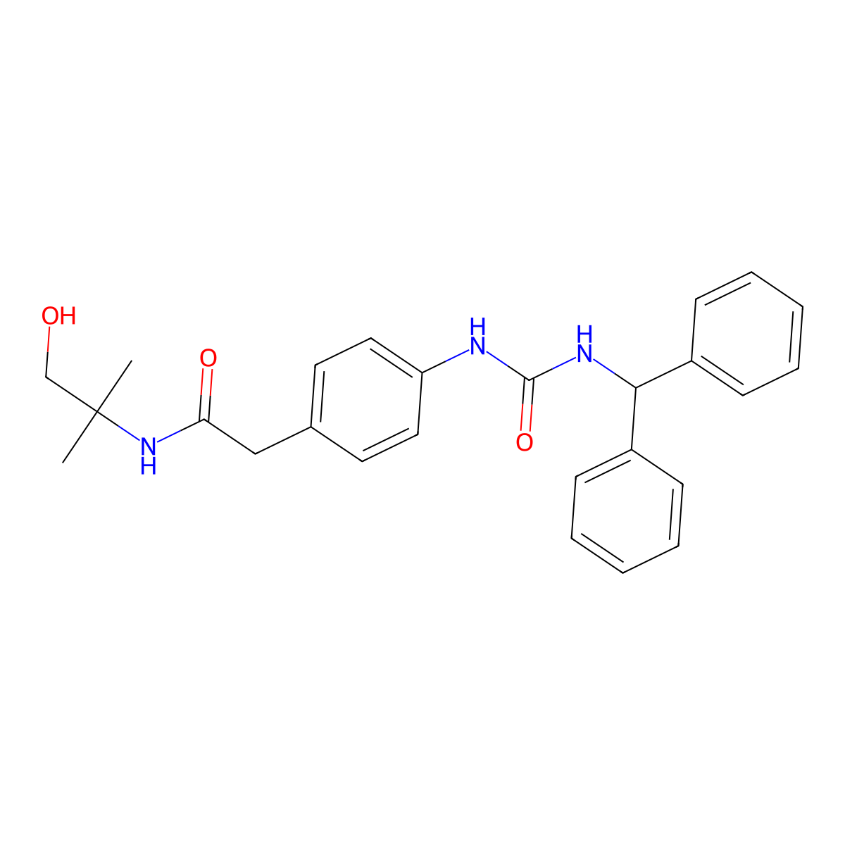 2-(4-(3-benzhydrylureido)phenyl)-N-(1-hydroxy-2-methylpropan-2-yl)acetamide molecular structure, CAS 1234943-47-5