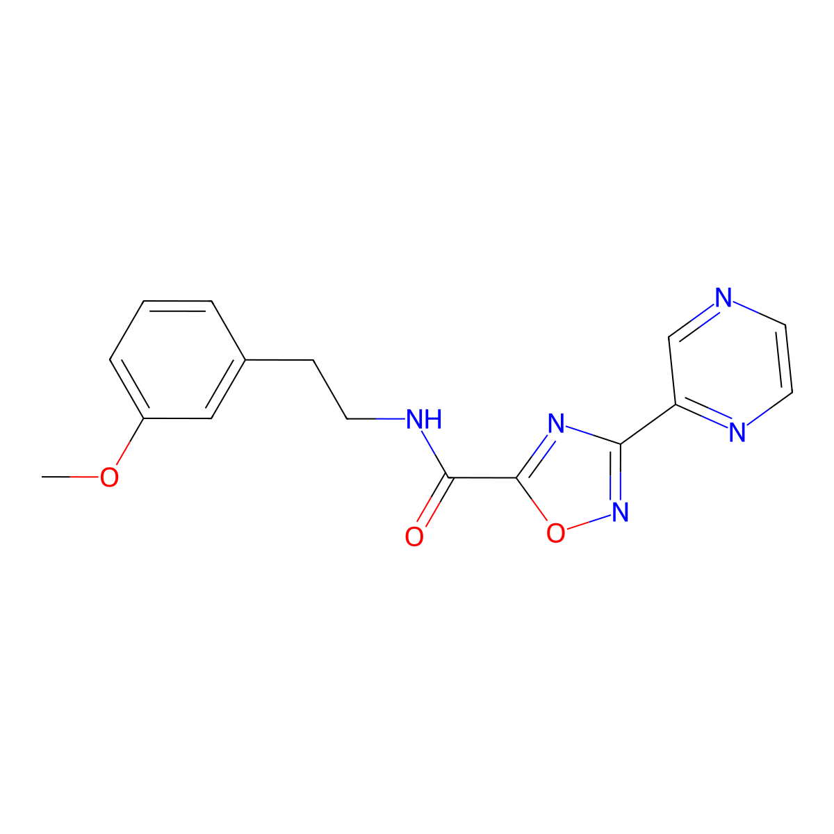 N-(3-methoxyphenethyl)-3-(pyrazin-2-yl)-1,2,4-oxadiazole-5-carboxamide molecular structure, CAS 1234943-61-3