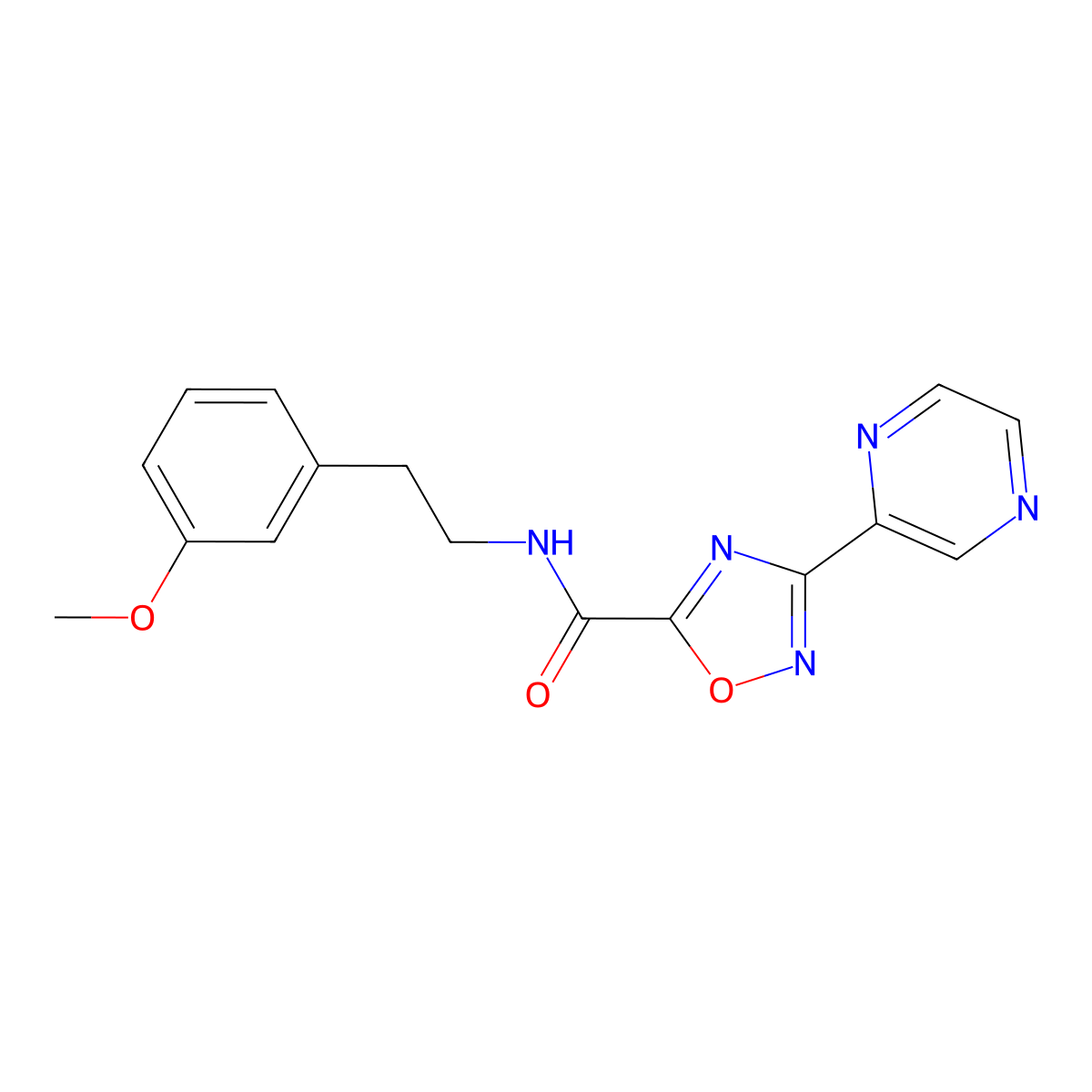 N-(3-methoxyphenethyl)-3-(pyrazin-2-yl)-1,2,4-oxadiazole-5-carboxamide molecular structure, CAS 1234943-61-3