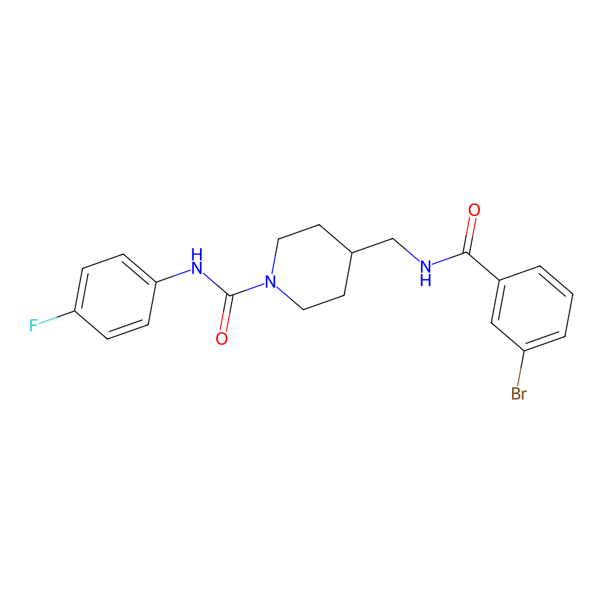 4-((3-bromobenzamido)methyl)-N-(4-fluorophenyl)piperidine-1-carboxamide molecular structure, CAS 1234944-40-1