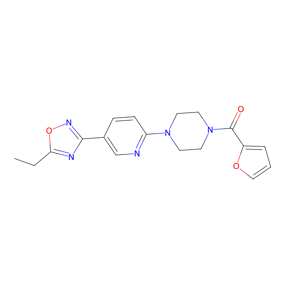 (4-(5-(5-Ethyl-1,2,4-oxadiazol-3-yl)pyridin-2-yl)piperazin-1-yl)(furan-2-yl)methanone molecular structure, CAS 1234944-66-1