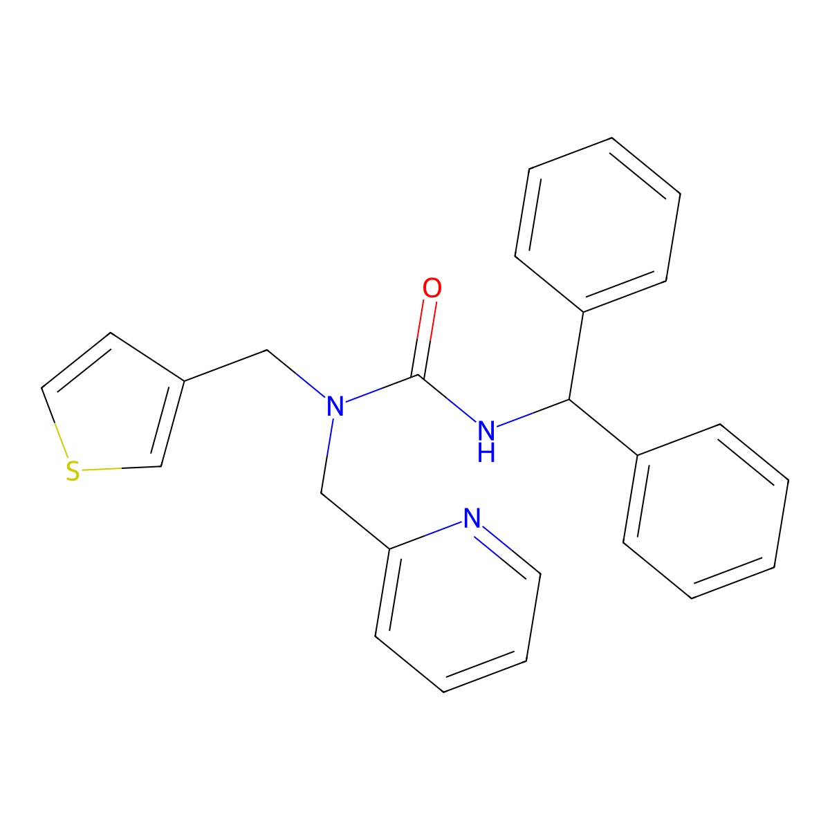 3-Benzhydryl-1-(pyridin-2-ylmethyl)-1-(thiophen-3-ylmethyl)urea molecular structure, CAS 1234944-91-2