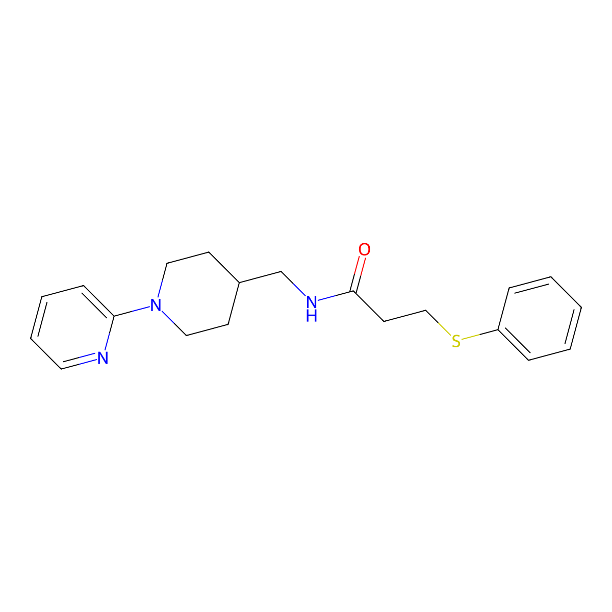 3-(phenylthio)-N-((1-(pyridin-2-yl)piperidin-4-yl)methyl)propanamide molecular structure, CAS 1234945-18-6