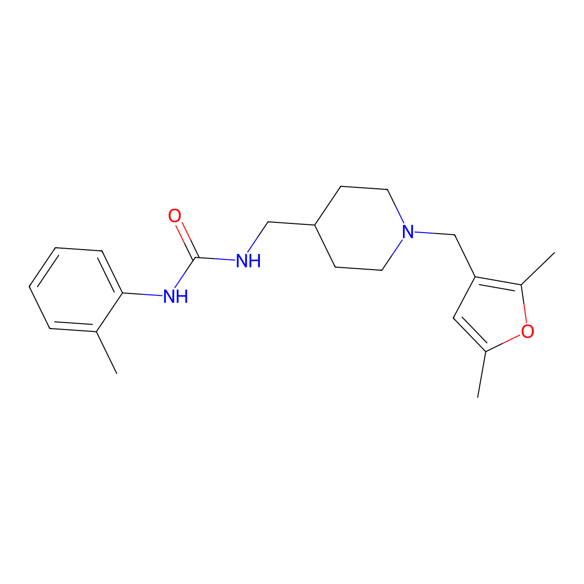 1-((1-((2,5-Dimethylfuran-3-yl)methyl)piperidin-4-yl)methyl)-3-(o-tolyl)urea molecular structure, CAS 1234945-76-6