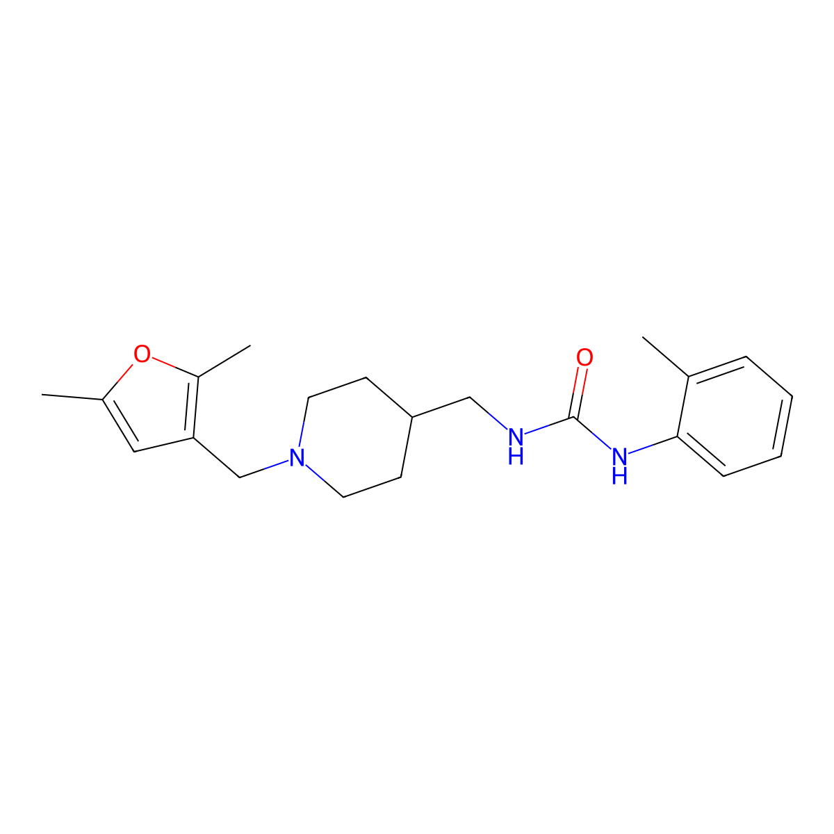 1-((1-((2,5-Dimethylfuran-3-yl)methyl)piperidin-4-yl)methyl)-3-(o-tolyl)urea molecular structure, CAS 1234945-76-6