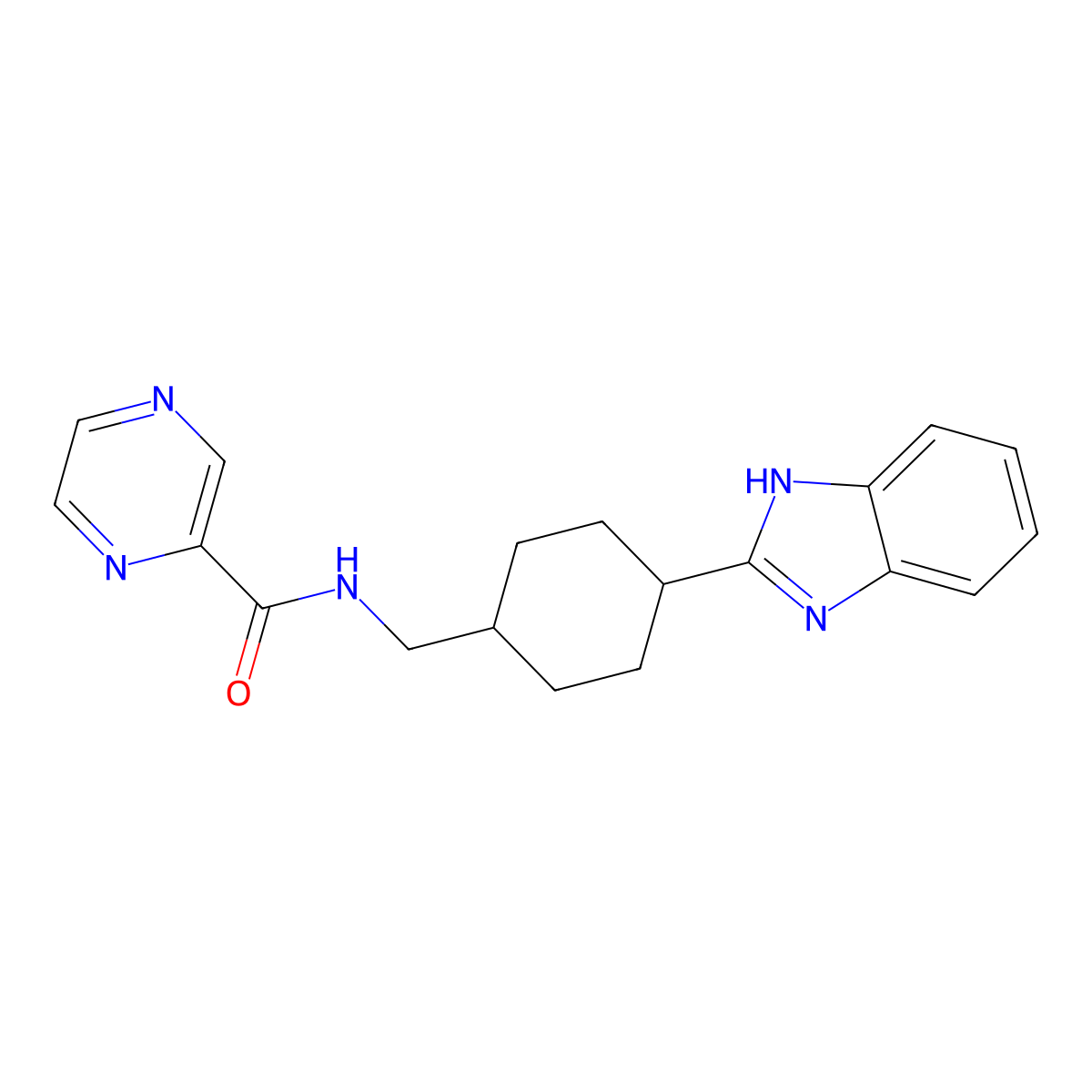 N-((4-(1H-benzo[d]imidazol-2-yl)cyclohexyl)methyl)pyrazine-2-carboxamide molecular structure, CAS 1234946-61-2