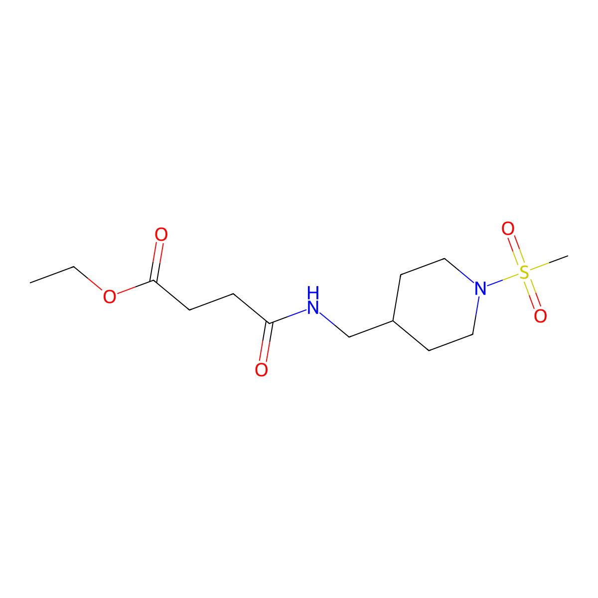 Ethyl 4-(((1-(methylsulfonyl)piperidin-4-yl)methyl)amino)-4-oxobutanoate molecular structure, CAS 1234947-36-4