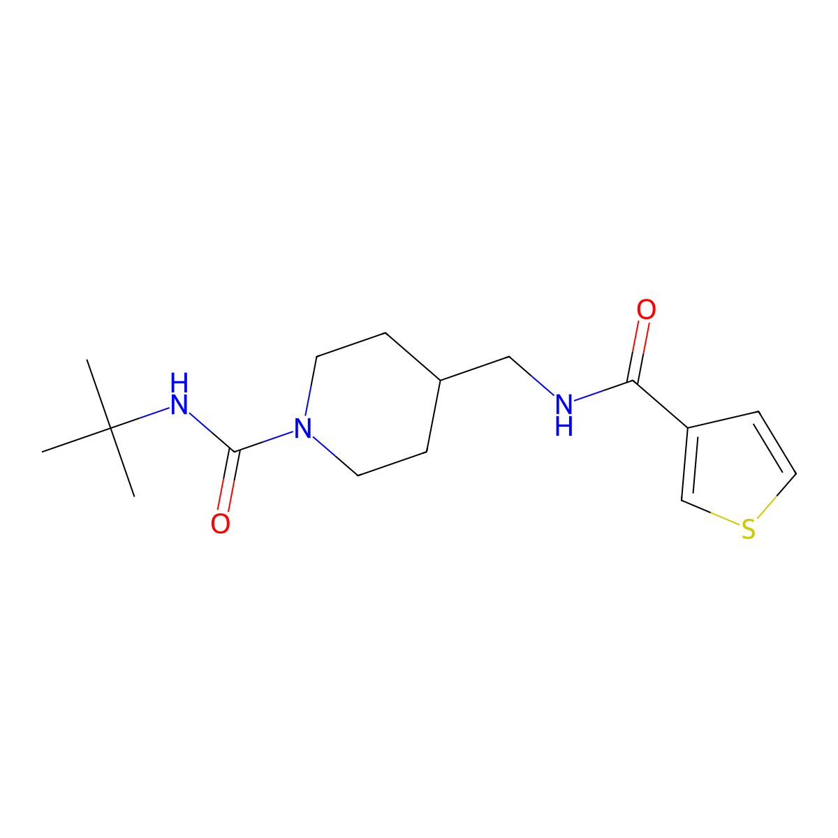 N-(tert-butyl)-4-((thiophene-3-carboxamido)methyl)piperidine-1-carboxamide molecular structure, CAS 1234947-42-2