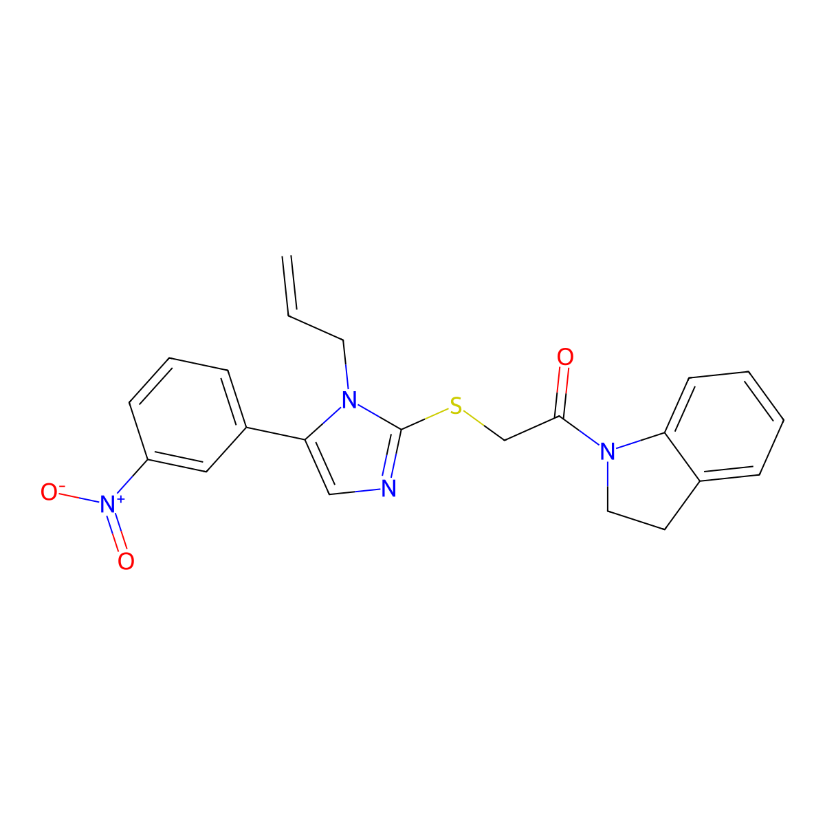 2-((1-allyl-5-(3-nitrophenyl)-1H-imidazol-2-yl)thio)-1-(indolin-1-yl)ethanone molecular structure, CAS 1234947-58-0