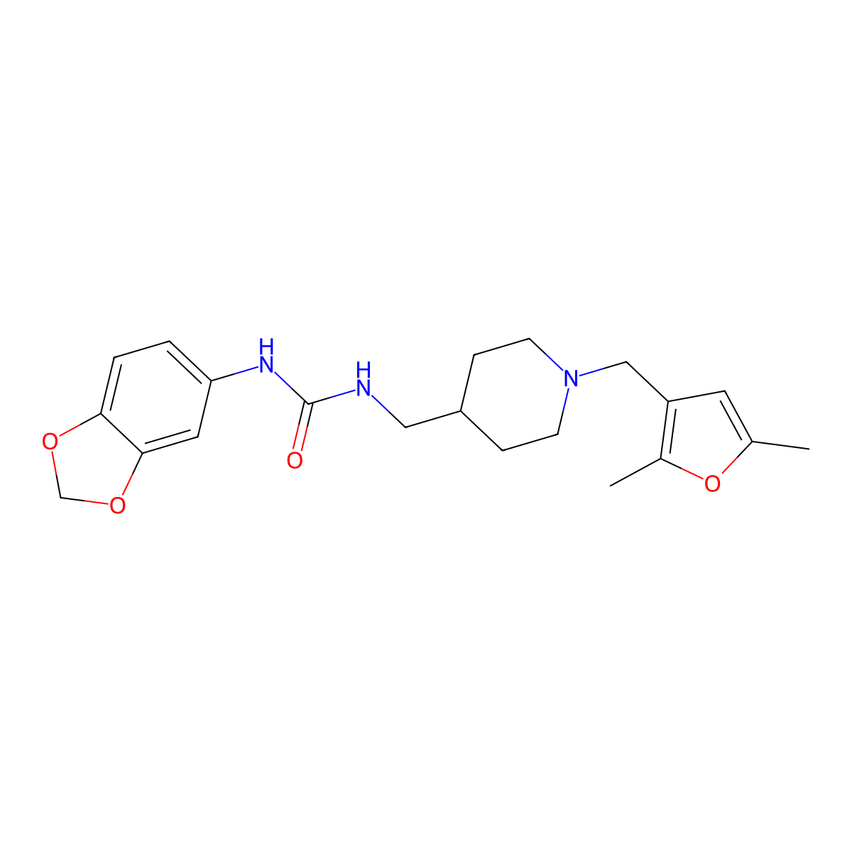 1-(Benzo[d][1,3]dioxol-5-yl)-3-((1-((2,5-dimethylfuran-3-yl)methyl)piperidin-4-yl)methyl)urea molecular structure, CAS 1234948-33-4
