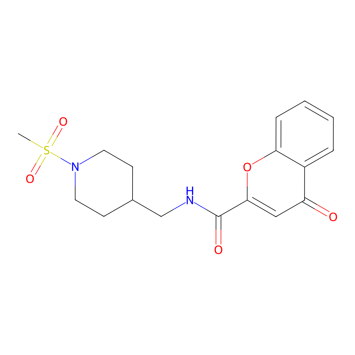 N-((1-(methylsulfonyl)piperidin-4-yl)methyl)-4-oxo-4H-chromene-2-carboxamide molecular structure, CAS 1234949-34-8