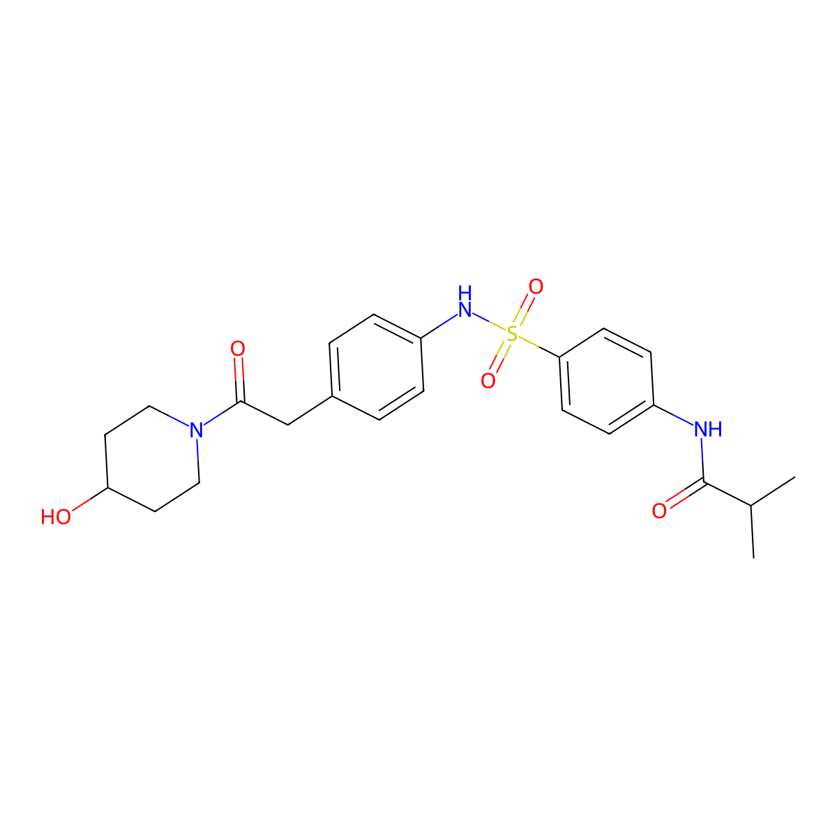 N-(4-(N-(4-(2-(4-hydroxypiperidin-1-yl)-2-oxoethyl)phenyl)sulfamoyl)phenyl)isobutyramide molecular structure, CAS 1234949-95-1