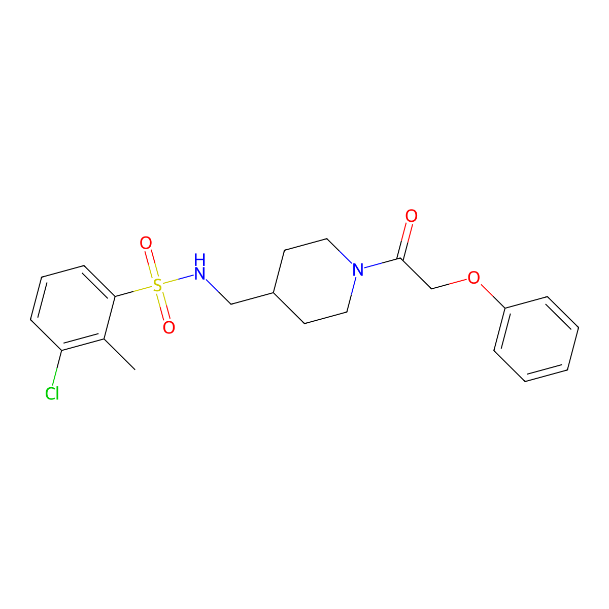 3-chloro-2-methyl-N-((1-(2-phenoxyacetyl)piperidin-4-yl)methyl)benzenesulfonamide molecular structure, CAS 1234950-71-0