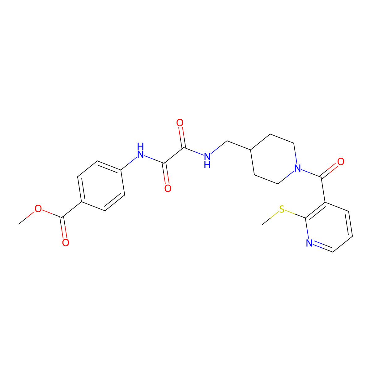 Methyl 4-(2-(((1-(2-(methylthio)nicotinoyl)piperidin-4-yl)methyl)amino)-2-oxoacetamido)benzoate molecular structure, CAS 1234950-77-6