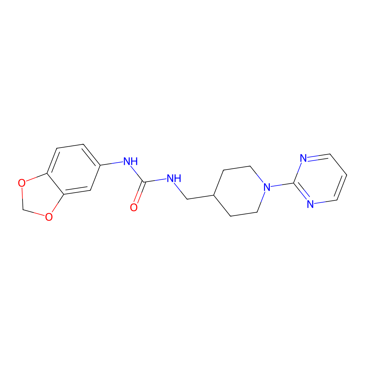 1-(Benzo[d][1,3]dioxol-5-yl)-3-((1-(pyrimidin-2-yl)piperidin-4-yl)methyl)urea molecular structure, CAS 1234952-30-7