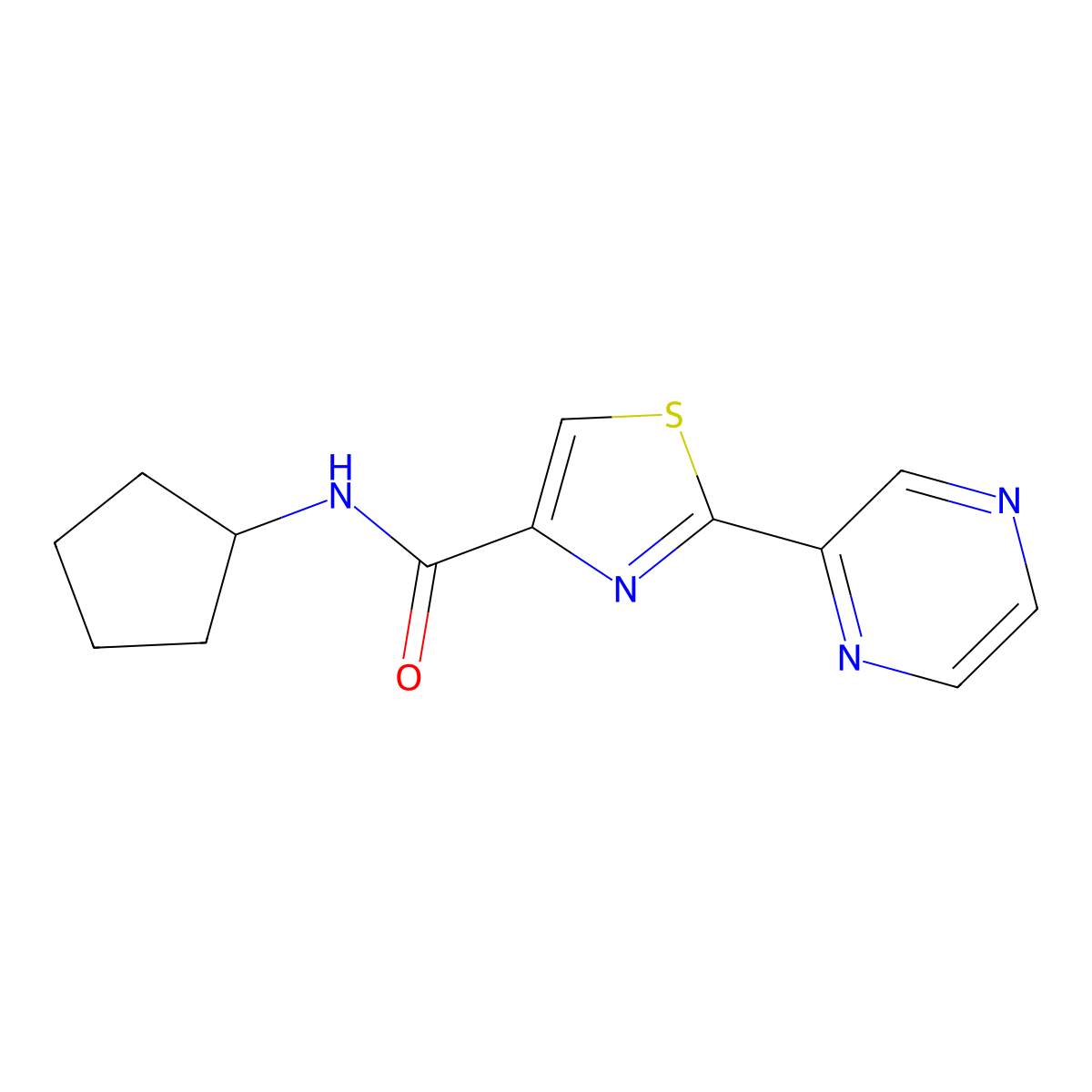 N-cyclopentyl-2-(pyrazin-2-yl)thiazole-4-carboxamide molecular structure, CAS 1234952-43-2