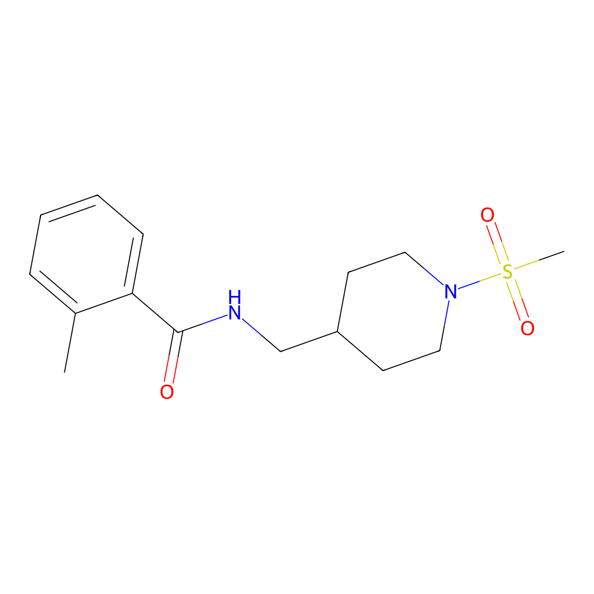 2-methyl-N-((1-(methylsulfonyl)piperidin-4-yl)methyl)benzamide molecular structure, CAS 1234952-60-3