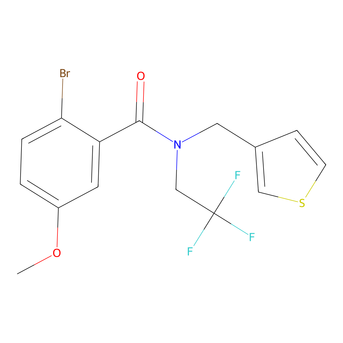 2-bromo-5-methoxy-N-(thiophen-3-ylmethyl)-N-(2,2,2-trifluoroethyl)benzamide molecular structure, CAS 1234952-83-0
