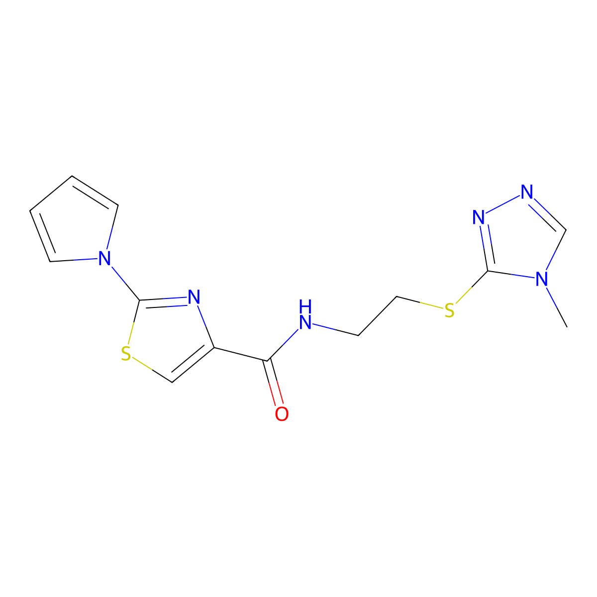 N-(2-((4-methyl-4H-1,2,4-triazol-3-yl)thio)ethyl)-2-(1H-pyrrol-1-yl)thiazole-4-carboxamide molecular structure, CAS 1234953-81-1