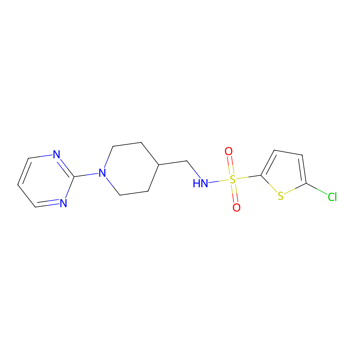 5-chloro-N-((1-(pyrimidin-2-yl)piperidin-4-yl)methyl)thiophene-2-sulfonamide molecular structure, CAS 1234953-88-8
