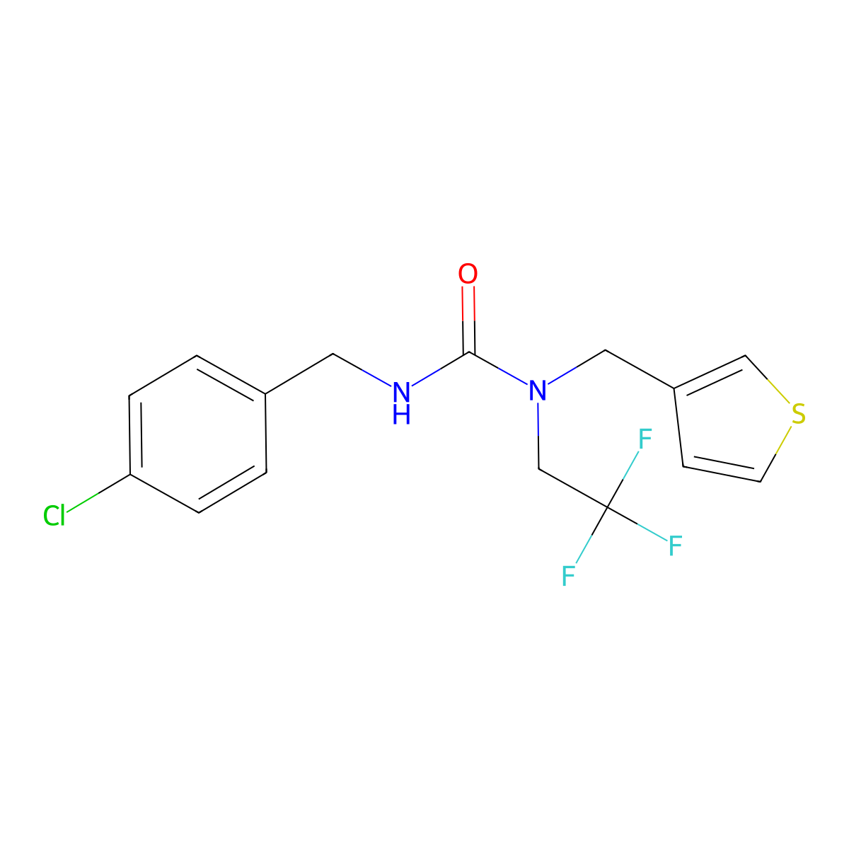 3-(4-Chlorobenzyl)-1-(thiophen-3-ylmethyl)-1-(2,2,2-trifluoroethyl)urea molecular structure, CAS 1234954-36-9