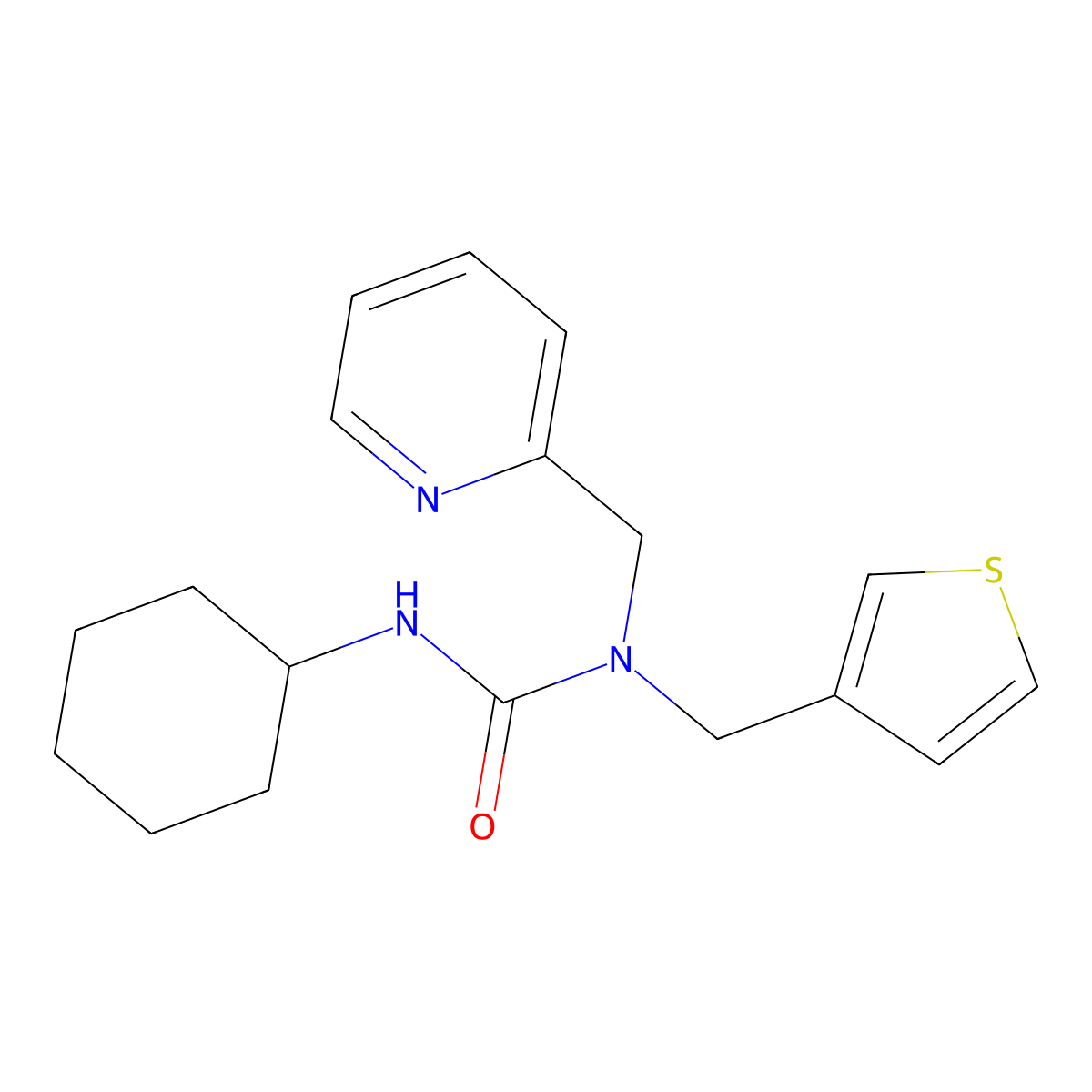3-Cyclohexyl-1-(pyridin-2-ylmethyl)-1-(thiophen-3-ylmethyl)urea molecular structure, CAS 1234954-38-1