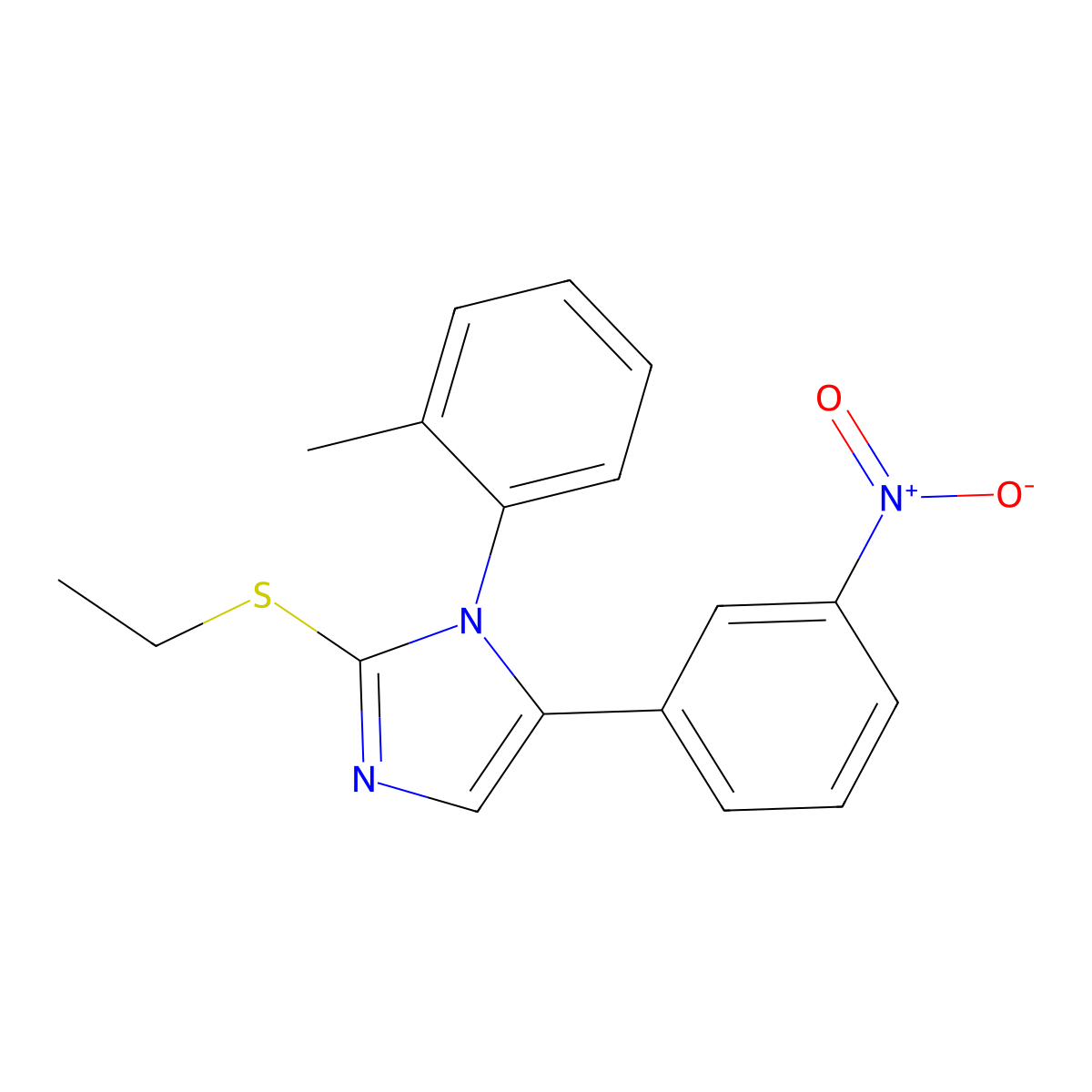2-(ethylthio)-5-(3-nitrophenyl)-1-(o-tolyl)-1H-imidazole molecular structure, CAS 1234954-73-4