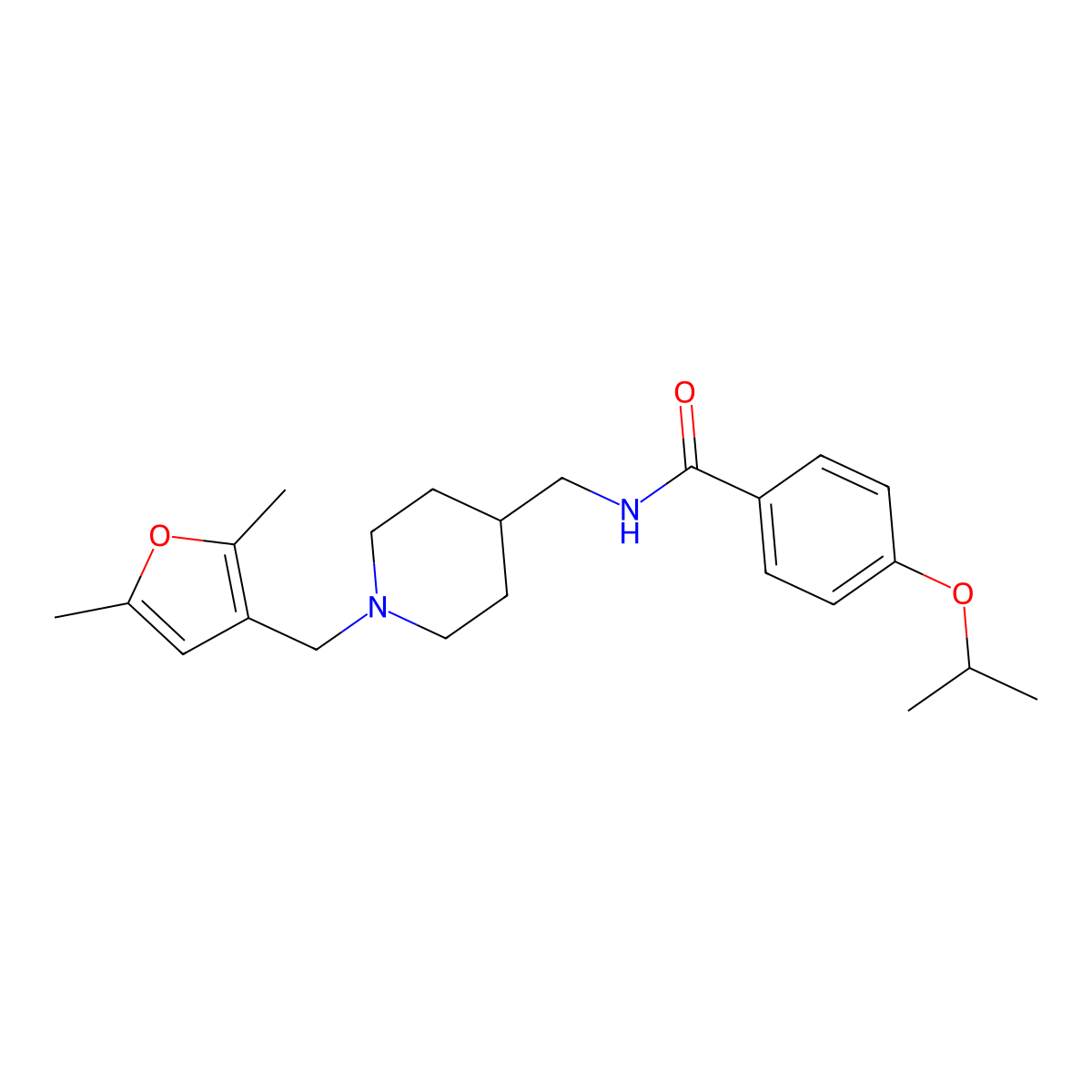 N-((1-((2,5-dimethylfuran-3-yl)methyl)piperidin-4-yl)methyl)-4-isopropoxybenzamide molecular structure, CAS 1234957-06-2