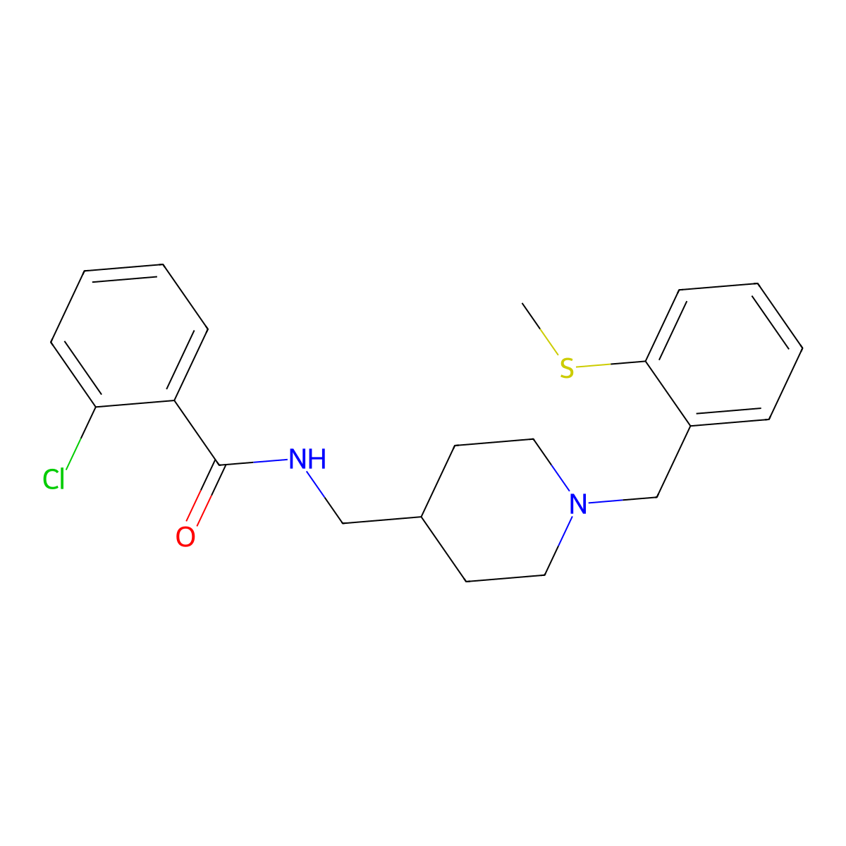 2-chloro-N-[(1-{[2-(methylsulfanyl)phenyl]methyl}piperidin-4-yl)methyl]benzamide molecular structure, CAS 1234957-26-6